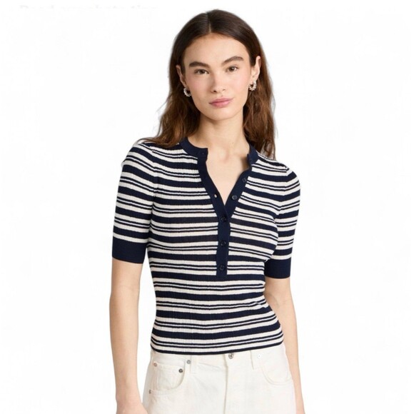A.L.C. Tops - A.L.C. Fisher Knit Top Navy White Striped XS Nautical Coastal Quiet Luxury $295